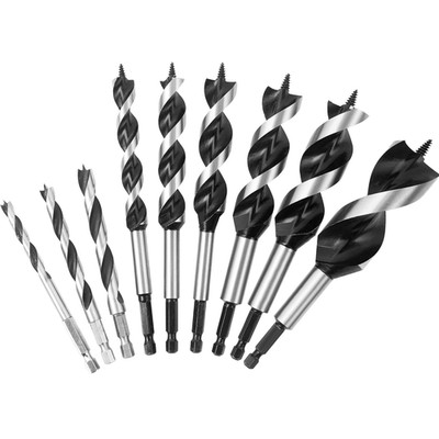 9Pcs Auger Drill Bit for Wood Set, 2 Flute Impact Wood Drill Bit with Quick Chan