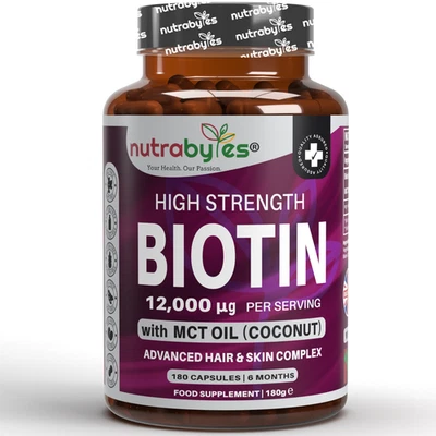 Nutrabytes High Strength Biotin Complex with Coconut Oil - 12,000mcg Per Serving