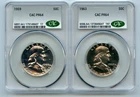 1959 & 1963 Proof Franklin Silver Half Dollar 50c CAC PR64