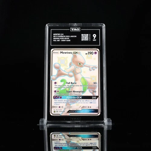 2019 POKEMON SUN & MOON HIDDEN FATES MEWTWO GX SV59/SV94 FULL ART TAG 9 MINT