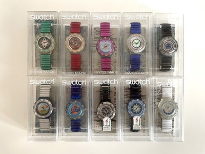 Swatch Scuba 200 Flexband rot grün schwarz silber blau pink Klirr