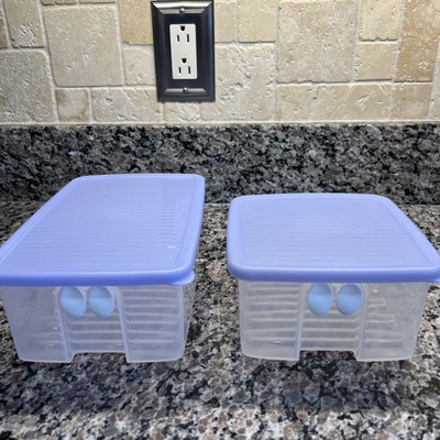 Tupperware FridgeSmart Fruit /Vegetable Container Set Clear w/Blue 3991A & 3993A