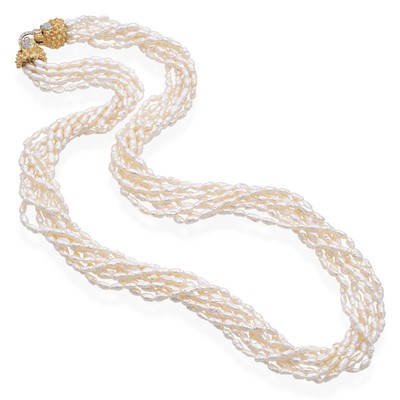 Vintage Kardow Perlenkette mit 14K Gelbgold Diamant Löwenkopf Verschluss
