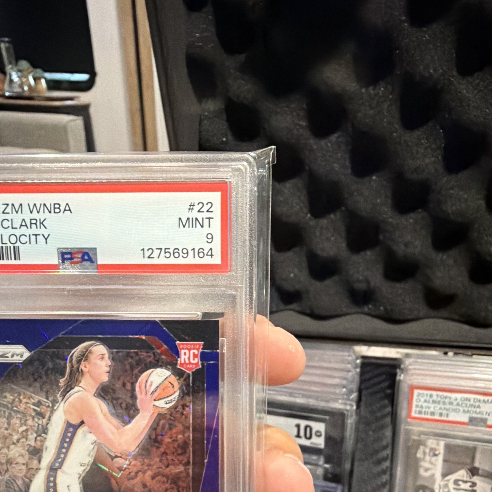 Panini 2024 Prizm WNBA Caitlin Clark #22 Blue Velocity Prizm RC PSA 9 view 2