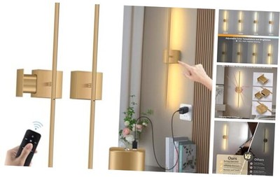 Battery Operated Wall Sconces with Remote Control, Dimmable Touch Wall Gold