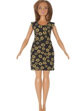 Handmade Short Dress for Curvy Fashion Doll Clothes Black Yellow flowers