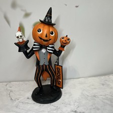 New Ghoulish Halloween Pumpkin Head JOL Table Decor 12"