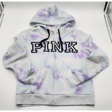 Victoria's Secret PINK Zip Up Hoodie Small Purple Blue Tie Dye Logo Excellent