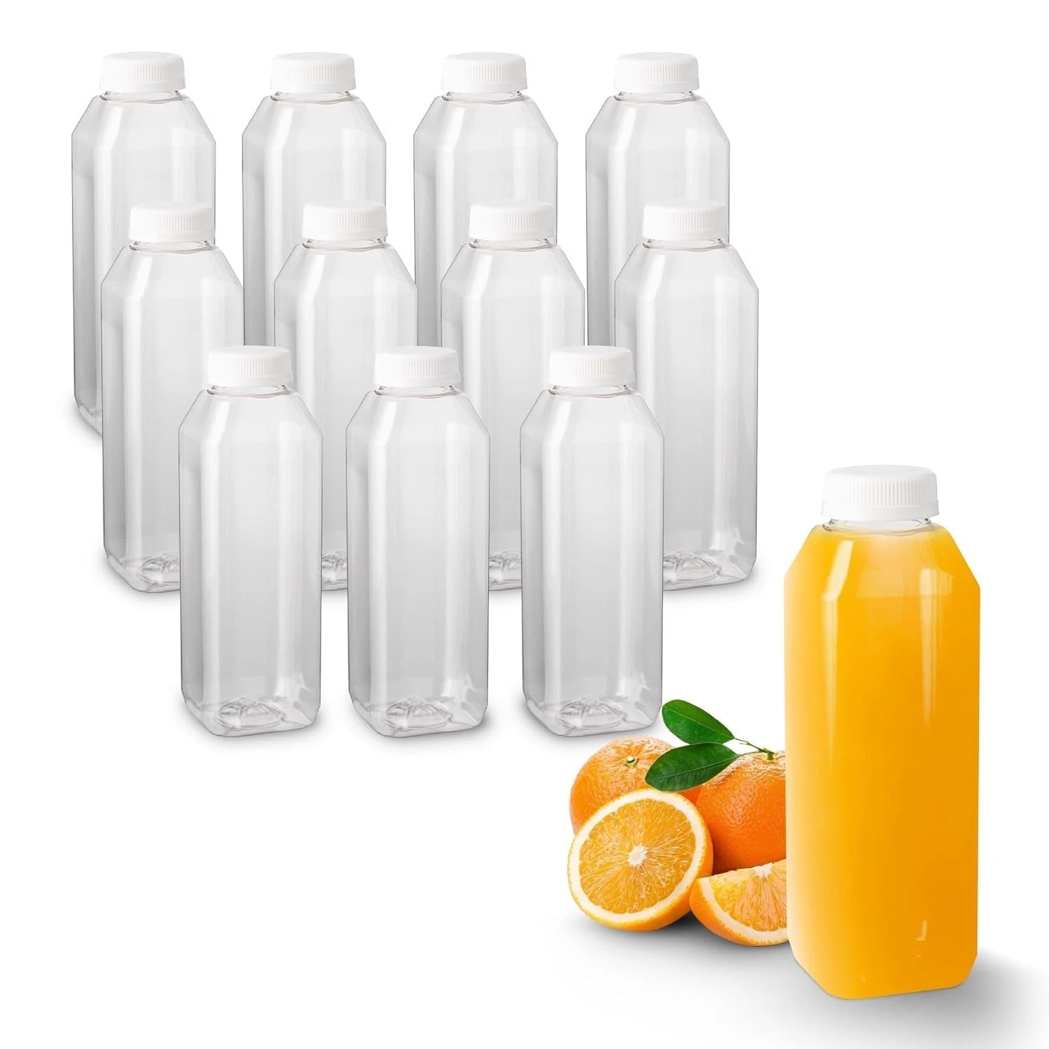 MT Products 16 oz Clear Plastic Juice Bottle with Caps - Pack of 160