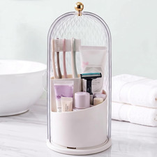 QIYVLOS Toothbrush Holders with Sliding Lid, Rotating 3 Slots Bathroom Organizer