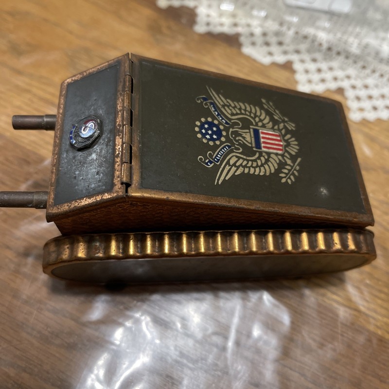 Antique WWI Era US Army Tank Copper Cigarette Holder Snuff Box Officer’s Desk