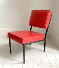 Mid Century Modern Red Vinyl Cocktail / Lounge Chair, Black Frame, 2 of 2
