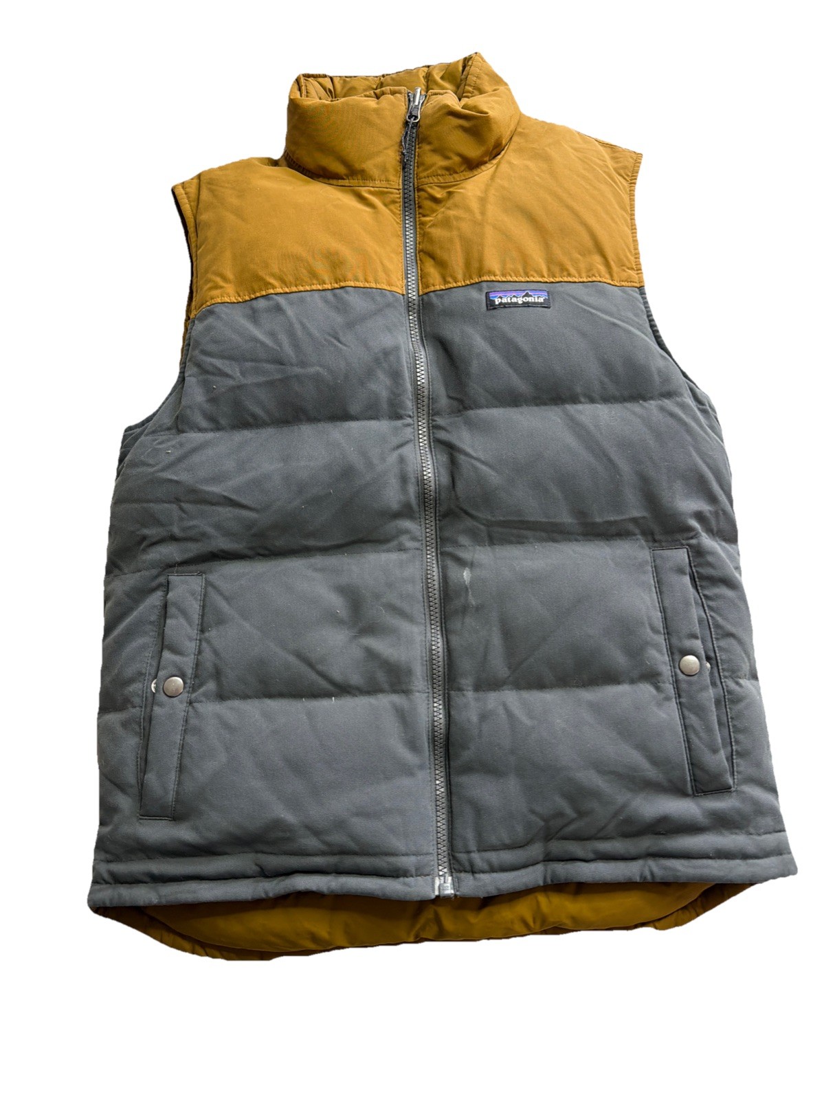 Patagonia Men's Yellow Gray Reversible Duck Down Puffer Vest Full Zip Medium