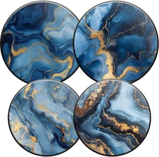 Round Stove Burner Covers For Electric Stove,Fluid Blue Gold Marble Print Gas St