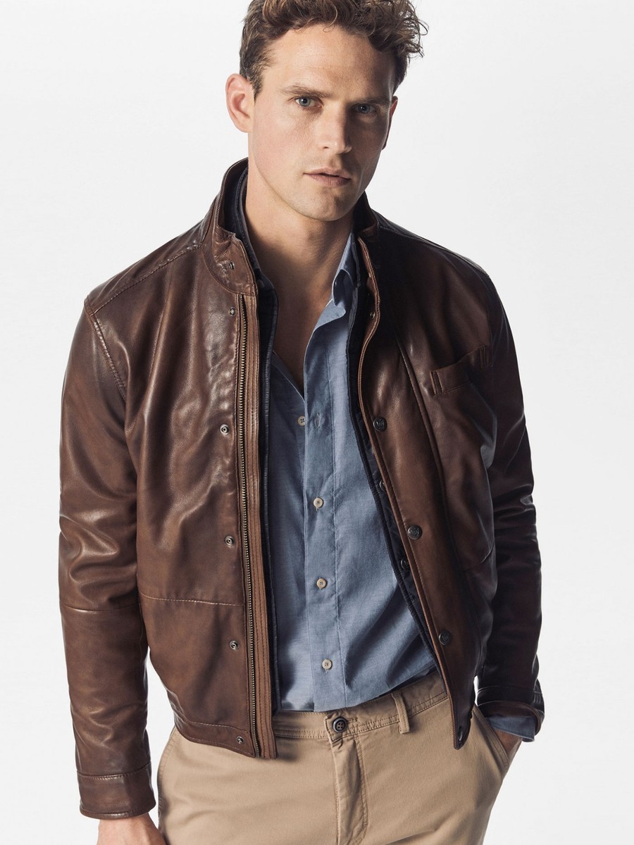 NWT Massimo Dutti Brown Nappa Leather Jacket S bomber biker