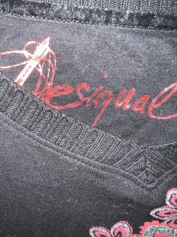 Camisa estampada manga larga negra y rosa Desigual talla mediana Foto 2 de 4