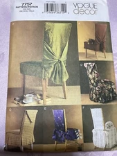 Vogue 7757 Chair Covers 6 Styles Wedding Party Reception Decor Sew Pattern UNCUT