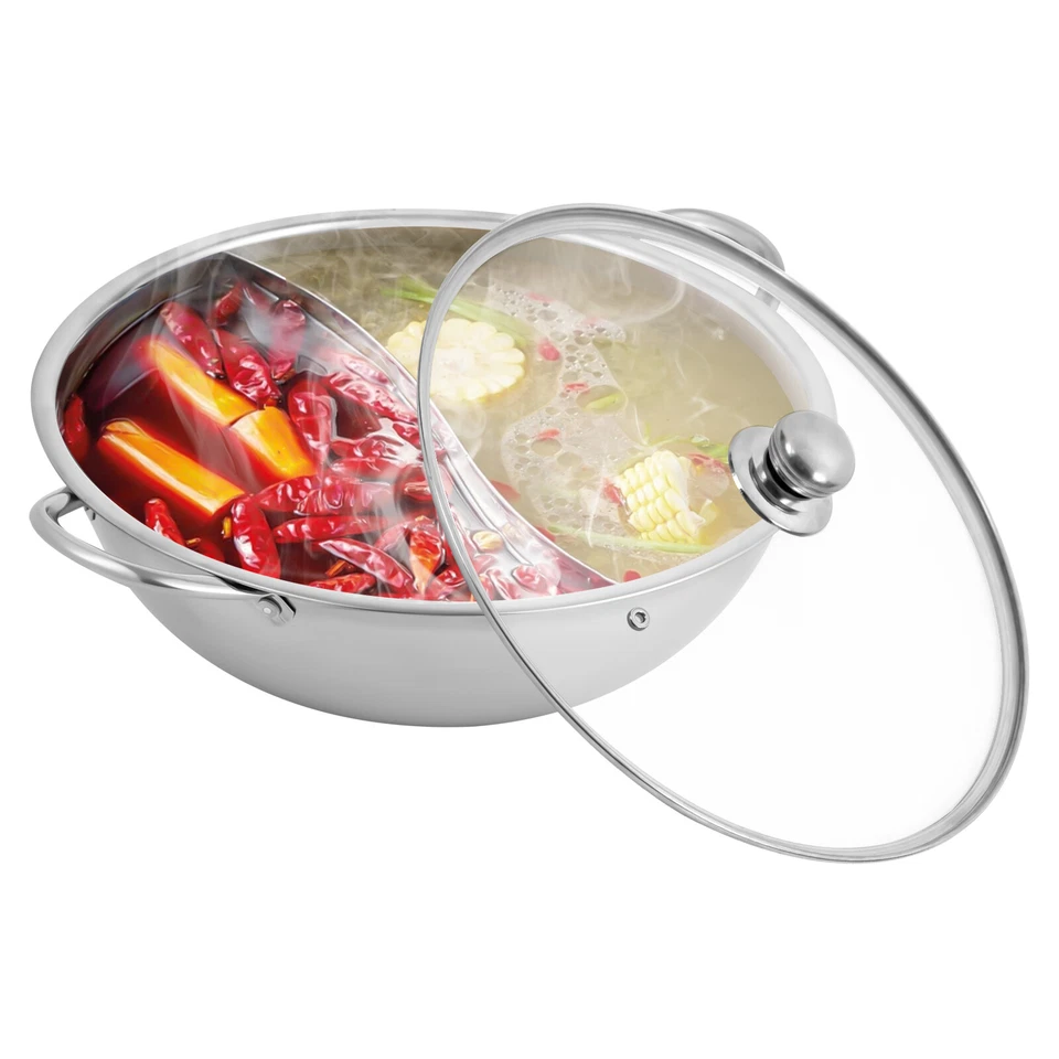 [Ø 28cm Edelstahl HOT POT ] Topf mit 2 Kammern / Feuertopf / Shabu Shabu &Deckel - Bild 3 von 4