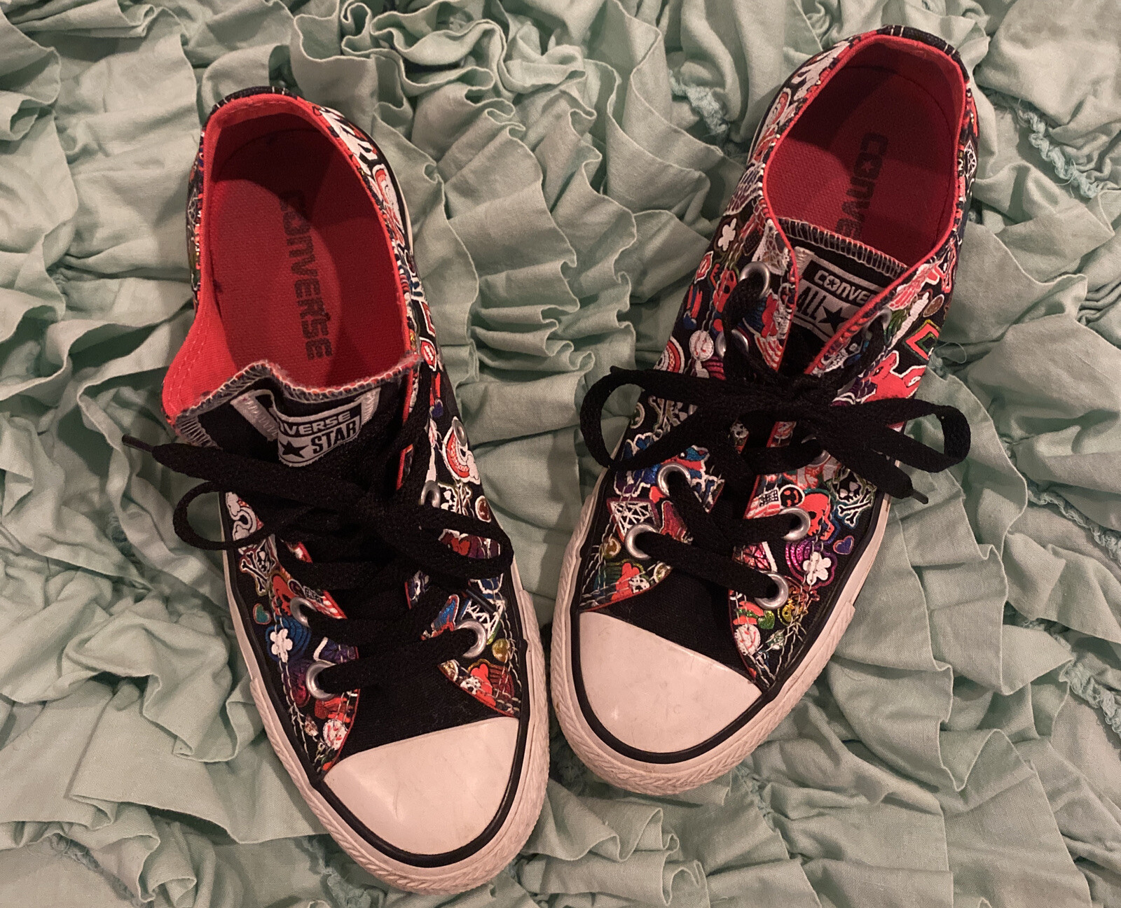 Converse All Star nero al neon teschio pony edizione limitata donna taglia 6 UK 4