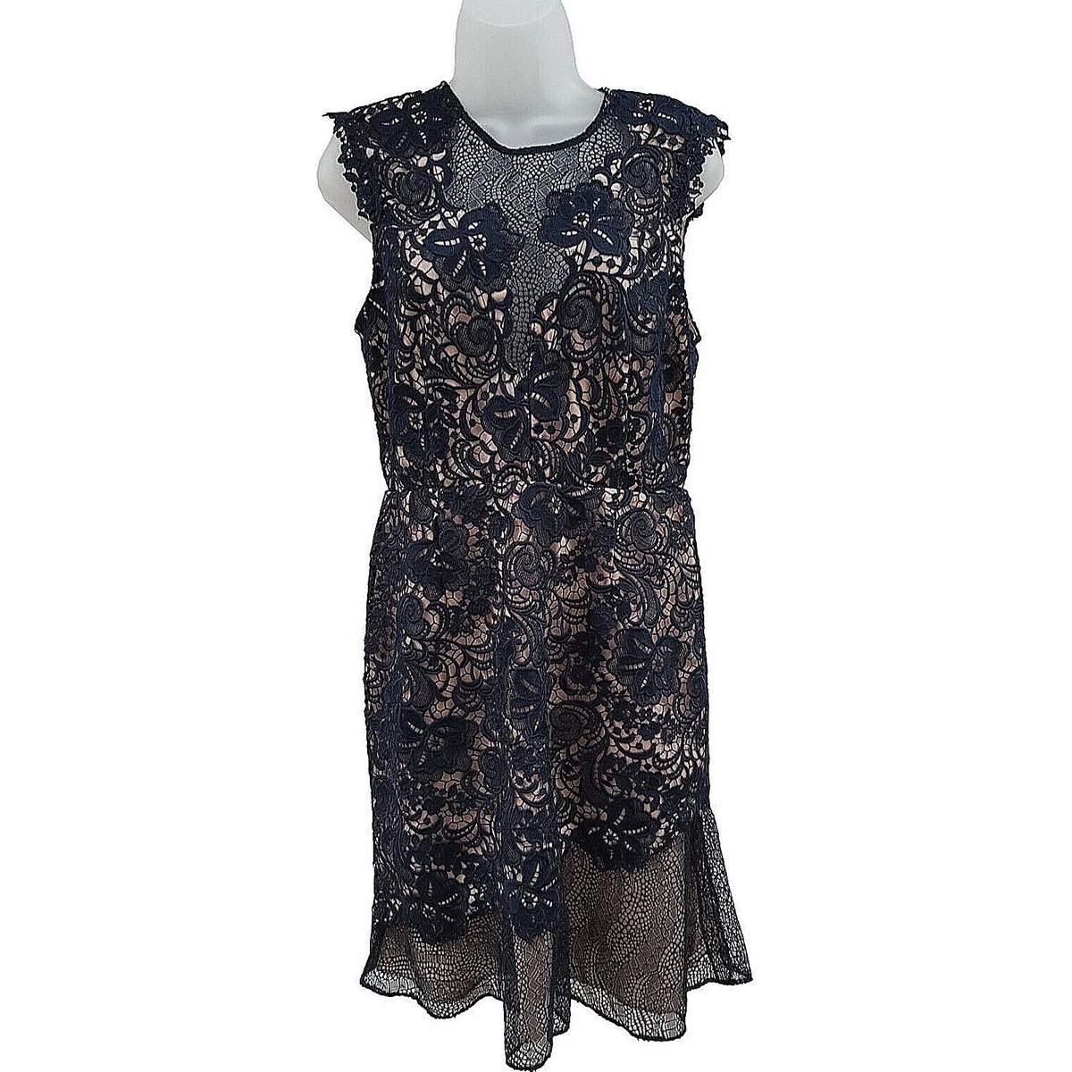 chinese dress ladies Blue Sleeveless Embroidered Lace Tiered Midi Dress