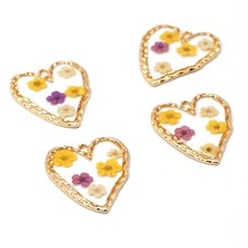 Clearance 8PCS Gold Tone Dried Flower Resin Irregular Heart Charm Pendant GBY706