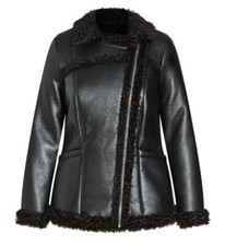 Evans Nwt 14 Borg Black Faux Leather Women's Bike Jacket All Seasons Zip Up