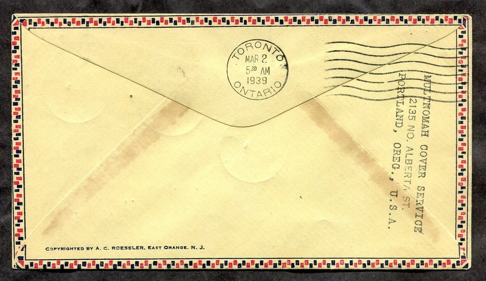 Canadá 1939 ROESSLER Primer Vuelo Cubierta. North Bay - Toronto Foto 2 de 2