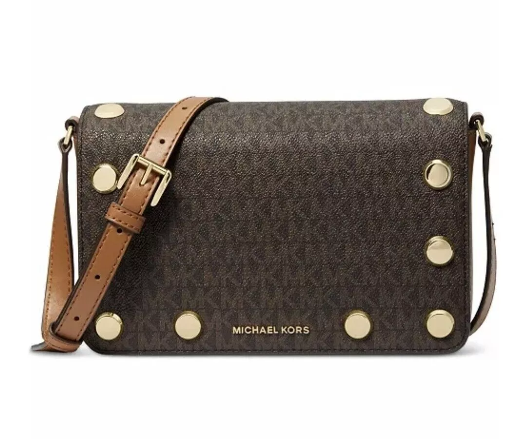 Michael Kors Signature Holly Small Flap Crossbody Bag Brown/Gold New Sealed