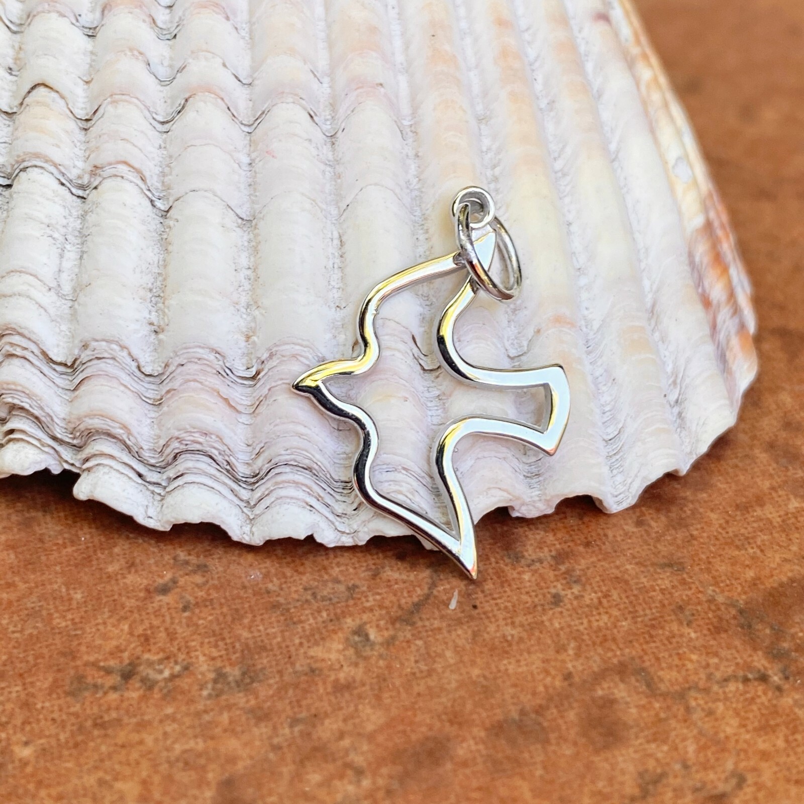 10KT White Gold Polished Cut-Out Dove "Holy Spirit" Pendant Charm NEW Peace 25MM
