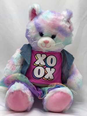 Build A Bear Workshop Plush Pastel Swirl Kitty Cat 16'' W/3 pieces of clothing