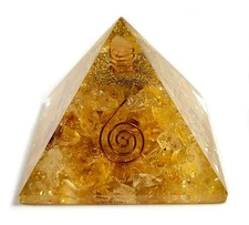 2.8" Golden Citrine Orgonite Orgone Pyramid Energy Reiki Charged Generator