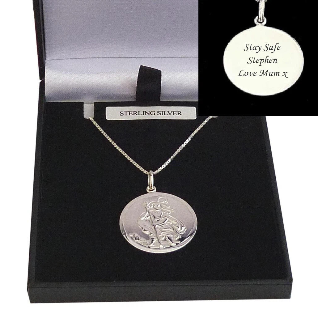 St christopher clearance necklace engraved