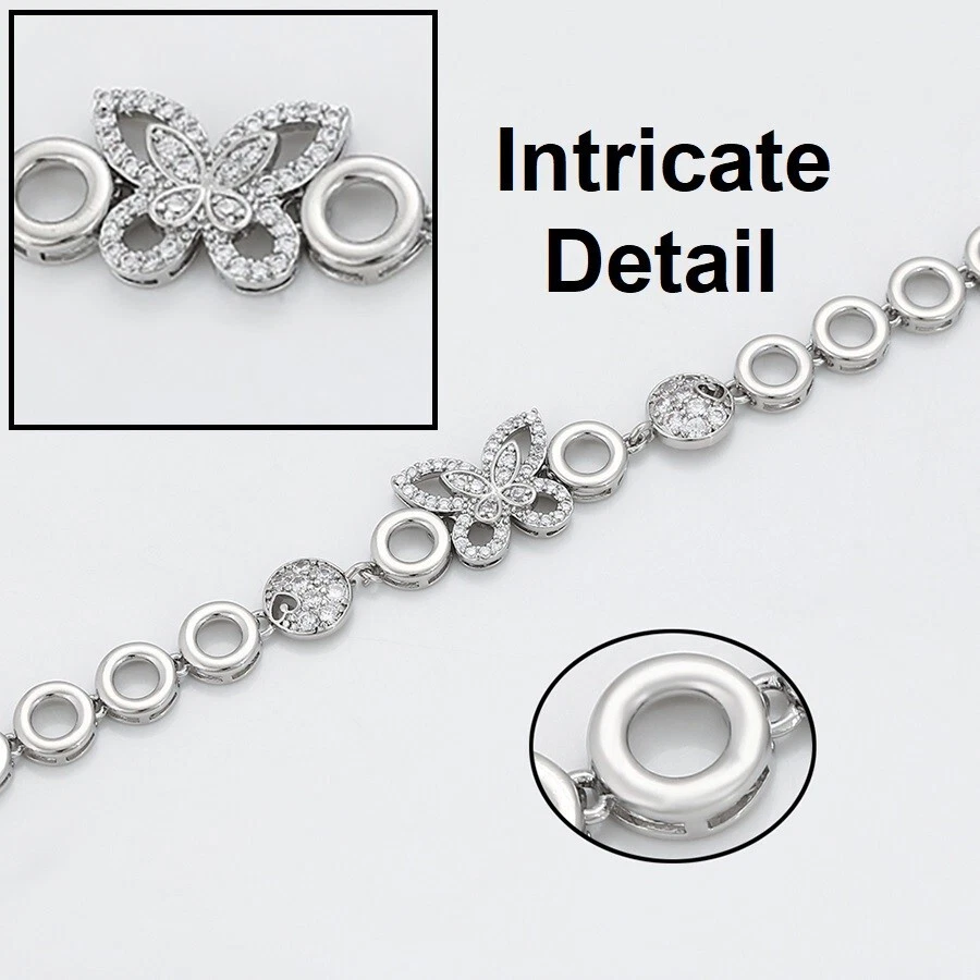 Pulsera de plata de ley 925 para mujer con cadena de mariposa de circonitas de 7" D398 Foto 2 de 4