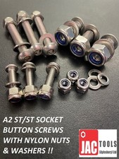 SOCKET BUTTON SCREWS WITH NYLOC NUTS & WASHERS A2 STAINLESS STEEL SIZE M3 TO M10