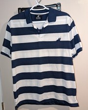 Pacific Polo Club Shirt Men's Large Blue and White Stripe