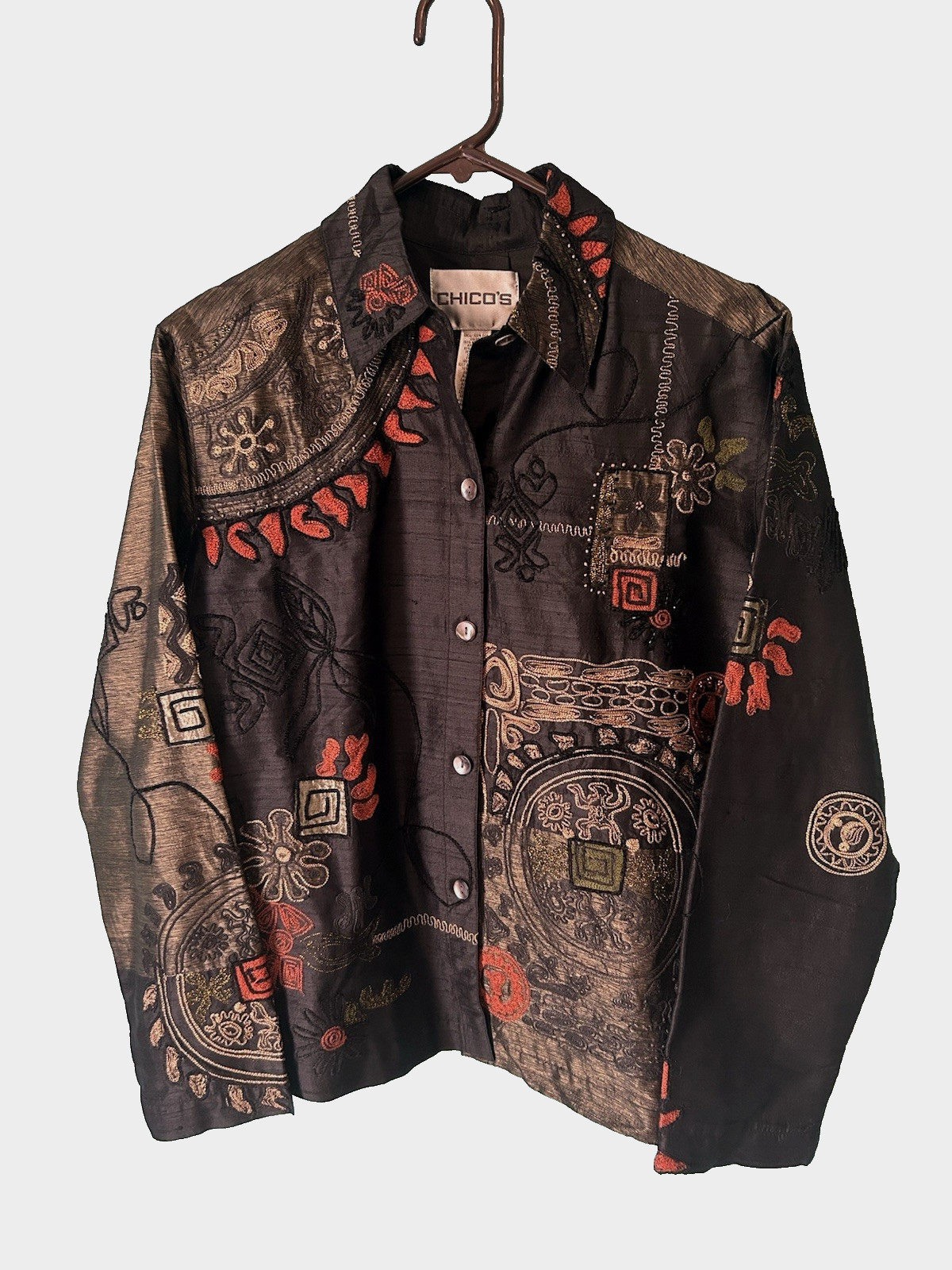 Chico's Silk Patchwork Embroidered Lined Jacket W… - image 1