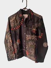 Chico's Silk Patchwork Embroidered Lined Jacket Women's Size 1/Med Black Tribal