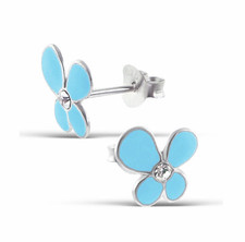 Flower 925 Sterling Silver With Crystal Stud Earrings Kids Girls Women