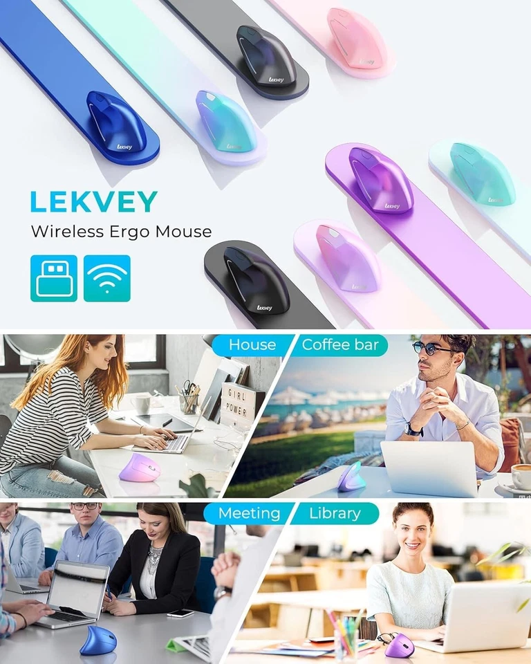Lekvey Ergonomic Mouse, Vertical Wireless Mouse - Rechargeable 2.4GHz - Image 2 of 4