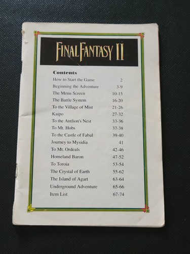 Final Fantasy II - Super Nintendo - SNES - Manual Only! (Missing Cover)