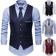Mens Buttons Lapel Suit Vest Jacket Herringbone Waistcoat Slim Sleeveless Tops