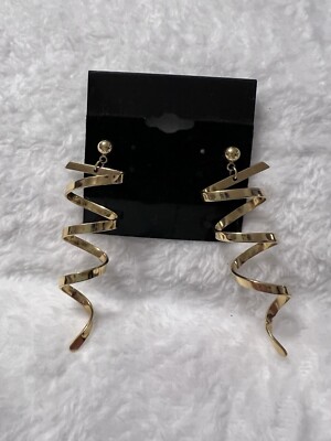Dangle Swirl Earrings Gold Tone Christmas  Boho Pierced 2.5''