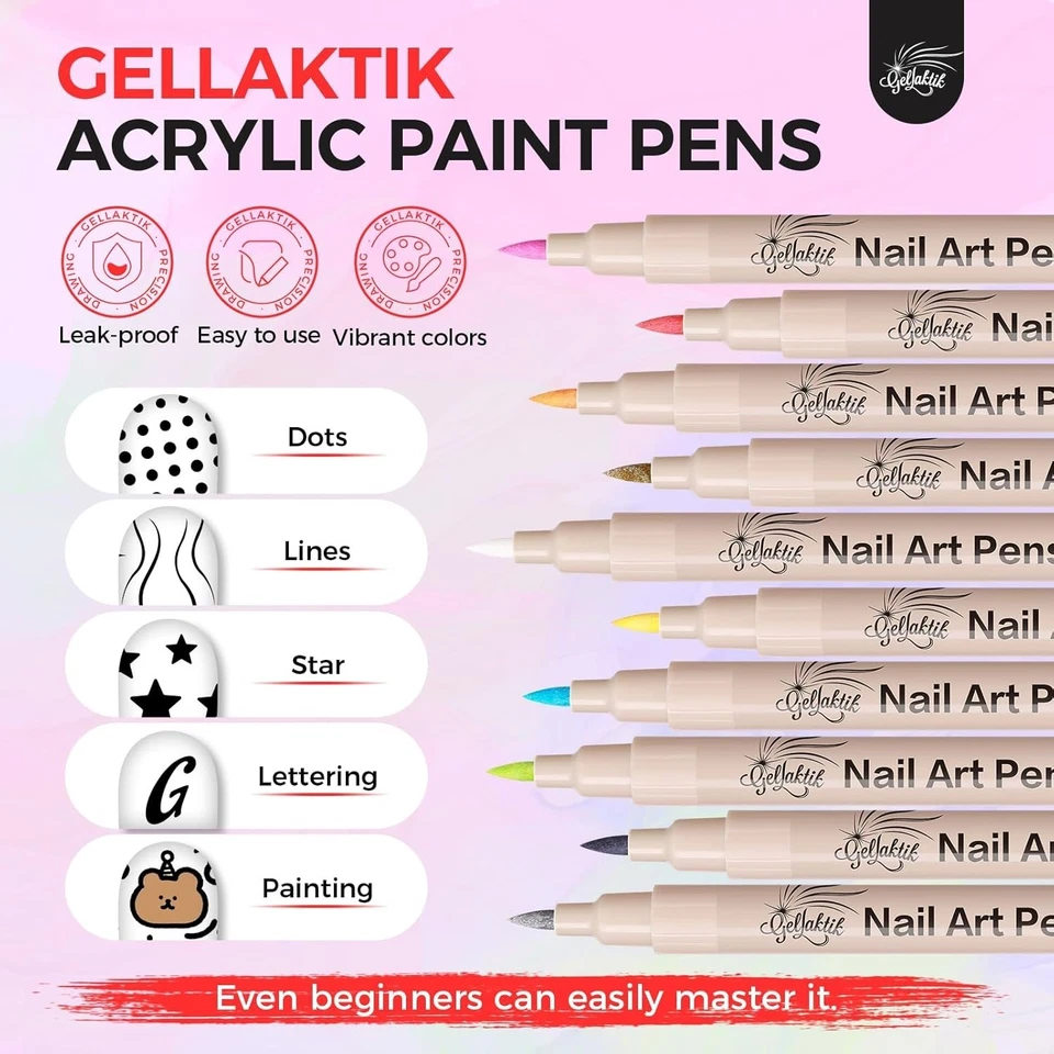 Juego de 6 bolígrafos para arte en uñas colores B, bolígrafos de color de uñas 3D pintura acrílica de secado rápido Foto 3 de 4