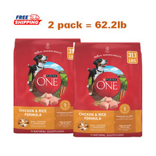 2 Pack, Purina® ONE® Adult Dog Dry Food - Chicken & Rice, High-Protein,31.1lb/b 1.13 per pound