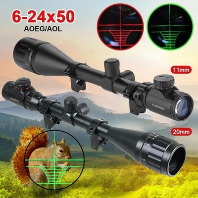 MARKENLOS 6-24x50 AOEG Rot Grün Jagdgewehr Zielfernrohr Mit 11/20mm Rail Für Outdoor DHL