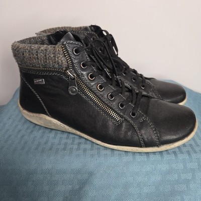 Remonte by Rieker Boots Womens 40 EU/9-9.5 US Black Leather Zip Ankle Bootie 