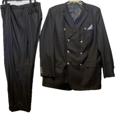 Donald J. Trump SIGNATURE COLLECTION Black Pinstriped Suit SZ 48x40x32 Cuffed