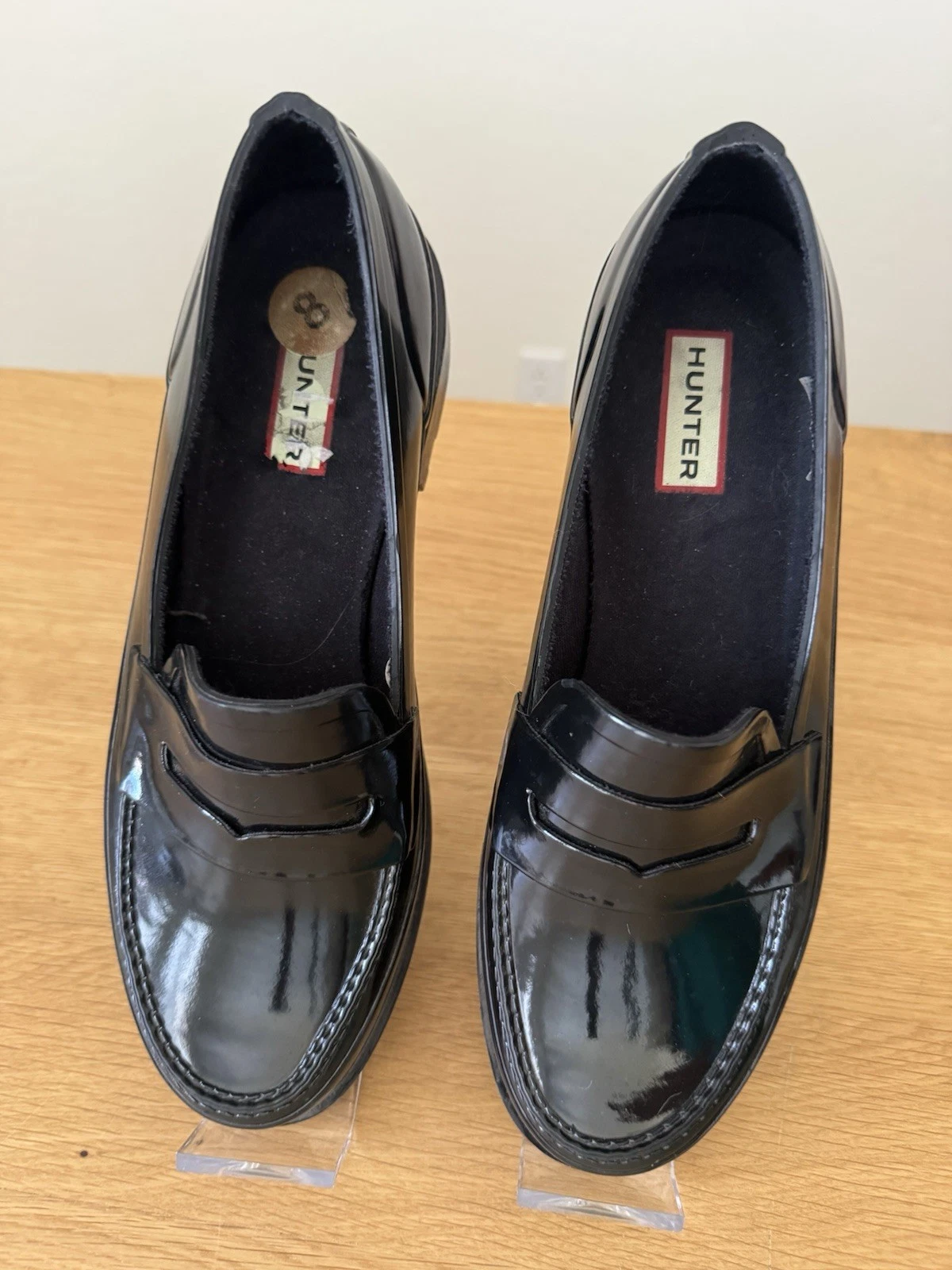 Hunter Glossy Black Waterproof Penny Loafers Womens 8 US 6 UK Rain Shoes