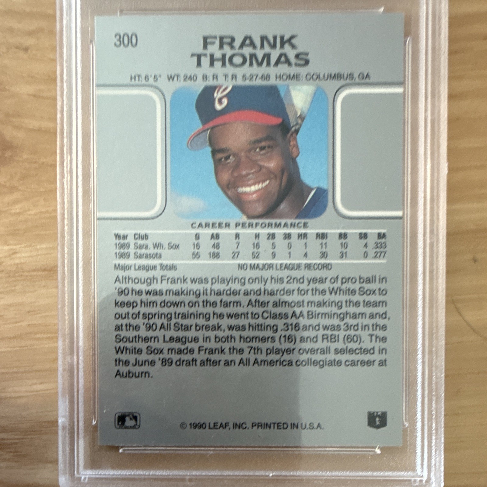 Leaf 1990 Frank Thomas Rookie #300 PSA 9 Chicago White Sox Baseball Card view 4