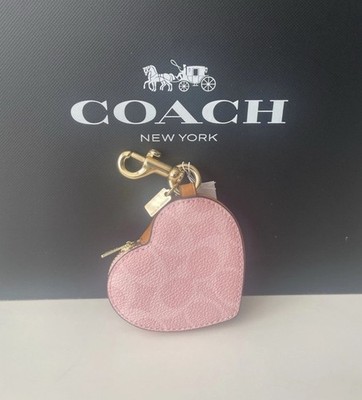 Coach Heart Bag Charm In Signature Canvas CEA22 Gold/Powder Pink